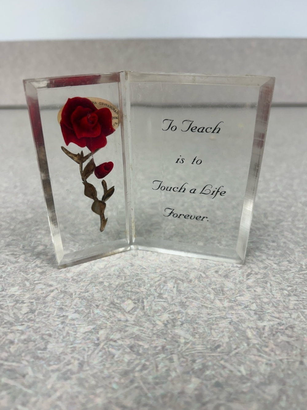 Acrylic Teacher Keepsake with Red Rose Accent